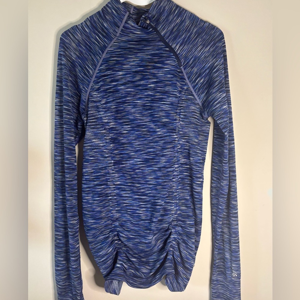 Athleta Fastest Track Long Sleeve Ruched Shirt Women's‎ Small Space Blue 1/2 Zip